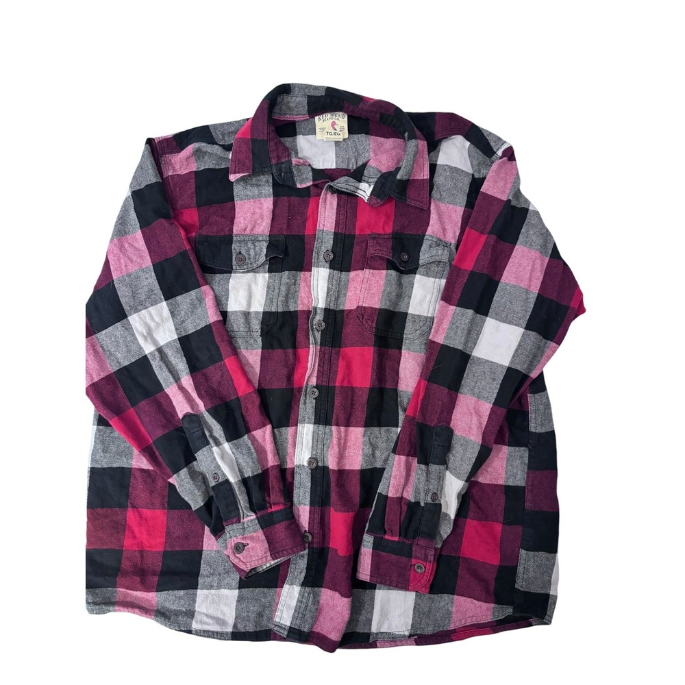 Redhead Brand Co Womens XL Red Black Buffalo Plaid Flannel Button Down Shirt